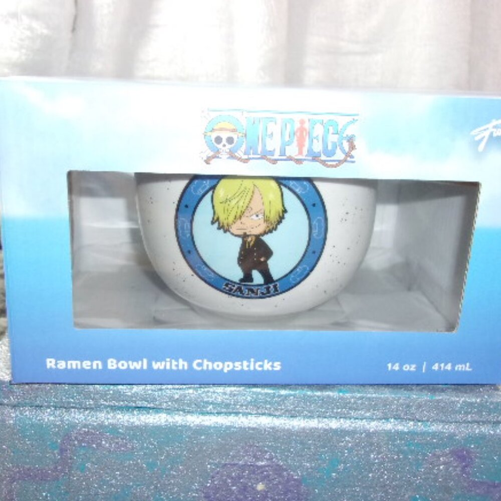 H-445 NEW IN PACKAGE JUST FUNKY RAMEN BOWL W/CHOPSTICKS " SANJI JOLLY ROGER"